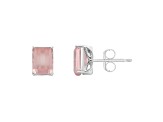 8x6mm Rectangular Octagonal Rose Quartz Rhodium Over Sterling Silver Stud Earrings