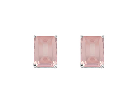 8x6mm Rectangular Octagonal Rose Quartz Rhodium Over Sterling Silver Stud Earrings