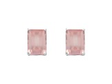 8x6mm Rectangular Octagonal Rose Quartz Rhodium Over Sterling Silver Stud Earrings