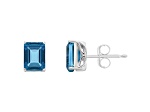 8x6mm Rectangular Octagonal London Blue Topaz Rhodium Over Sterling Silver Stud Earrings