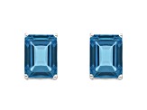 8x6mm Rectangular Octagonal London Blue Topaz Rhodium Over Sterling Silver Stud Earrings