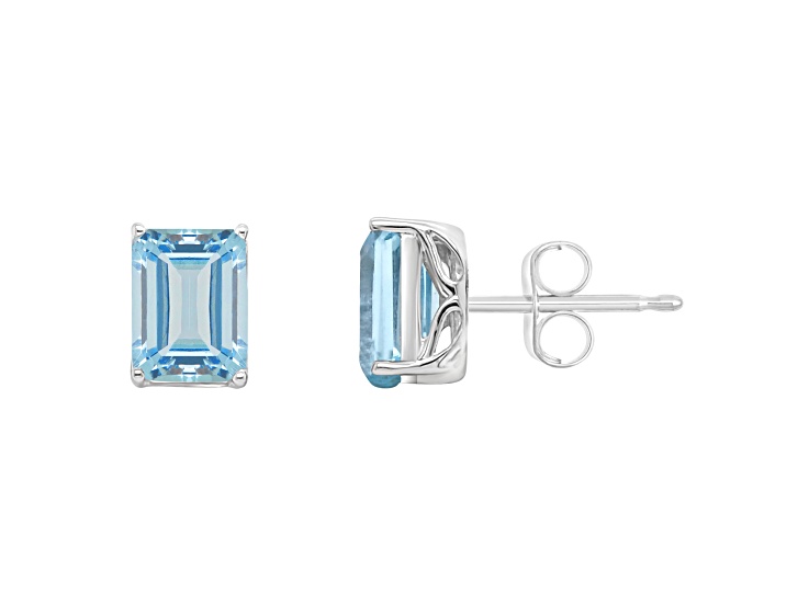 8x6mm Rectangular Octagonal Sky Blue Topaz Rhodium Over Sterling Silver Stud Earrings