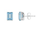 8x6mm Rectangular Octagonal Sky Blue Topaz Rhodium Over Sterling Silver Stud Earrings