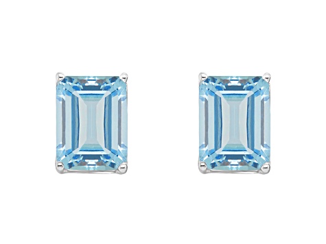 8x6mm Rectangular Octagonal Sky Blue Topaz Rhodium Over Sterling Silver Stud Earrings