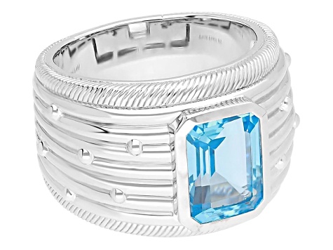 Judith Ripka "Ballroom" 2.70ct Swiss Blue Topaz Rhodium Over Sterling Silver Band Ring