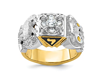 Picture of 10K Two-tone Yellow and White Gold Men's Enamel and Diamond Eagle Masonic Shriner's Ring 0.51ctw