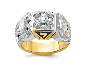 10K Two-tone Yellow and White Gold Men's Enamel and Diamond Eagle Masonic Shriner's Ring 0.51ctw