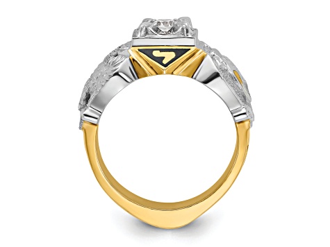 10K Two-tone Yellow and White Gold Men's Enamel and Diamond Eagle Masonic Shriner's Ring 0.51ctw