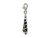 Rhodium Over Sterling Silver CZ and Enameled Christmas Tree Charm