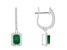 6x4mm Emerald Cut Emerald 1/3 ctw Diamond Rhodium Over Sterling Silver Halo Dangle Earrings