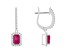 6x4mm Emerald Cut Ruby 1/3 ctw Diamond Rhodium Over Sterling Silver Halo Dangle Earrings