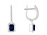 6x4mm Emerald Cut Sapphire 1/3 ctw Diamond Rhodium Over Sterling Silver Halo Dangle Earrings