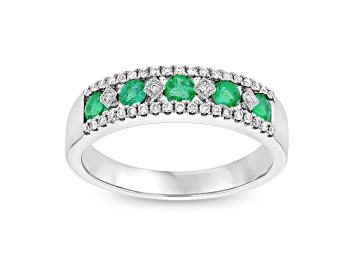 Picture of Emerald and Diamond 14k White Gold Wedding Band 0.52ctw