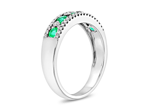 Emerald and Diamond 14K White Gold Wedding Band 0.52ctw
