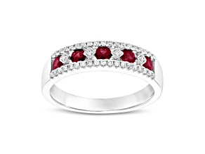 Ruby and Diamond 14k White Gold Band Ring 0.59ctw