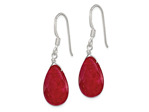 Sterling Silver Polished Faceted Red Jadeite Teardrop Dangle Earrings ...