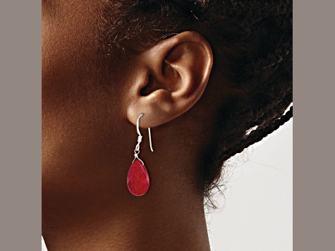 Sterling Silver Polished Faceted Red Jadeite Teardrop Dangle Earrings