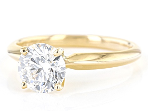 Round White Lab-Grown Diamond 14kt Yellow Gold Knife Edge Solitaire Ring 1.50ctw