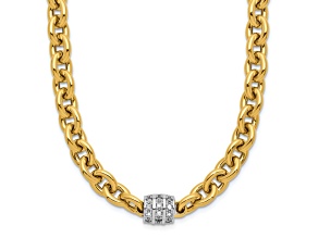 14K Yellow Gold with White Rhodium Diamond Oval Link 18 Inch Necklace