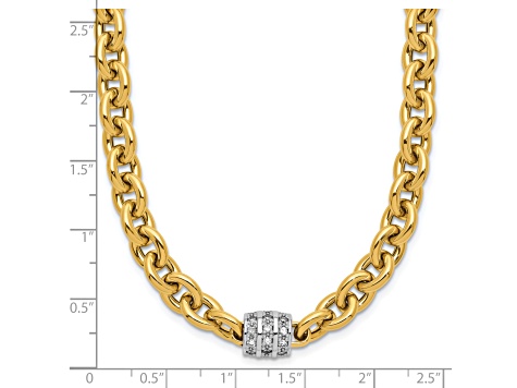14K Yellow Gold with White Rhodium Diamond Oval Link 18 Inch Necklace