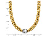 14K Yellow Gold with White Rhodium Diamond Oval Link 18 Inch Necklace