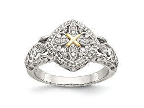 Rhodium Over Sterling Silver with 14K Accent Diamond Ring