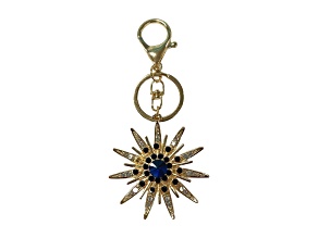 Gold Tone Blue Crystal Celestial Star Keychain