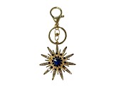 Gold Tone Blue Crystal Celestial Star Keychain