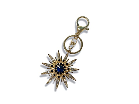 Gold Tone Blue Crystal Celestial Star Keychain