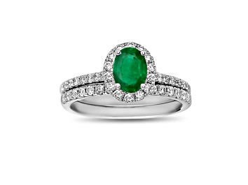 Picture of 1.40ctw Emerald and Diamond Engagement Ring with Band Ring in 14k White Gold