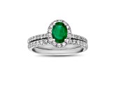 1.40ctw Emerald and Diamond Engagement Ring with Band Ring in 14k White Gold