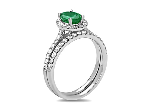 1.40ctw Diamond and Emerald Engagement Ring with Band Ring Set in 14k ...