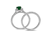 1.40ctw Emerald and Diamond Engagement Ring with Band Ring in 14k White Gold