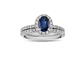 1.45ctw Sapphire and Diamond Engagement Ring with Band Ring in 14k White Gold