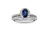 1.45ctw Sapphire and Diamond Engagement Ring with Band Ring in 14k White Gold