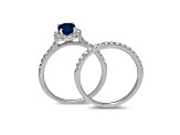 1.45ctw Sapphire and Diamond Engagement Ring with Band Ring in 14k White Gold