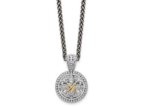 Rhodium Over Sterling Silver with 14K Accent and Diamond 18-inch Necklace