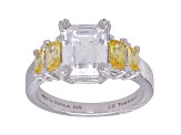 Judith Ripka 5.85ctw White and Canary Bella Luce Diamond Simulant Rhodium Over Sterling Silver Ring