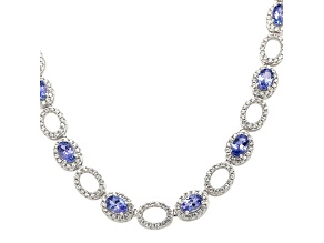 Tanzanite 6x4mm Oval and White Zircon Rhodium Over Sterling Silver Necklace