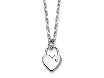 Picture of Rhodium Over Sterling Silver Polished Cubic Zirconia Heart Lock Necklace