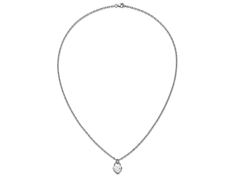 Rhodium Over Sterling Silver Polished Cubic Zirconia Heart Lock Necklace