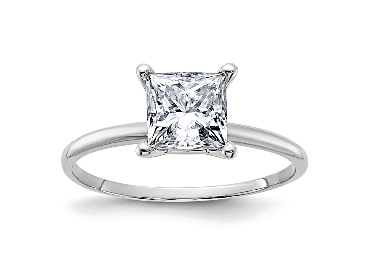 Rhodium Over 14K White Gold 1 1/3 ct. G H I True Light Princess Moissanite Solitaire Ring