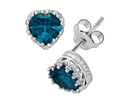 London Blue Topaz Sterling Silver Heart Earrings 1.80ctw