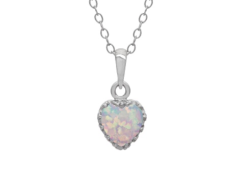 White Lab Created Opal Sterling Silver Pendant with Chain 0.52ct