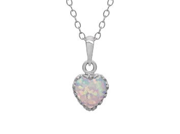 Picture of White Lab Created Opal Sterling Silver Pendant with Chain 0.52ct