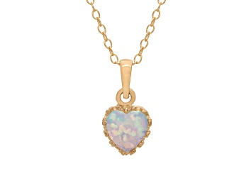 Picture of White Lab Created Opal 14K Yellow Gold Over Sterling Silver Pendant with Chain 0.52ct