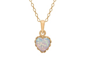 Lab Created Opal 14K Yellow Gold Over Sterling Silver Heart Pendant with Chain 0.52ctw