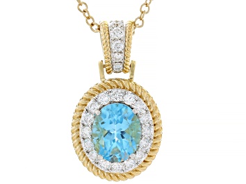 Picture of Blue Topaz And White Lab-Grown Diamond 14kt Gold Over Sterling Silver Pendant 3.75ctw
