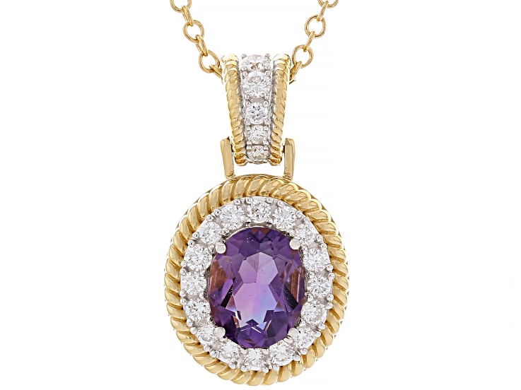 Amethyst And White Lab-Grown Diamond 14kt Gold Over Sterling Silver Pendant 3.75ctw