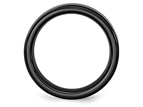 Black Ceramic Ridged Edge 8mm Brushed and Polished Band